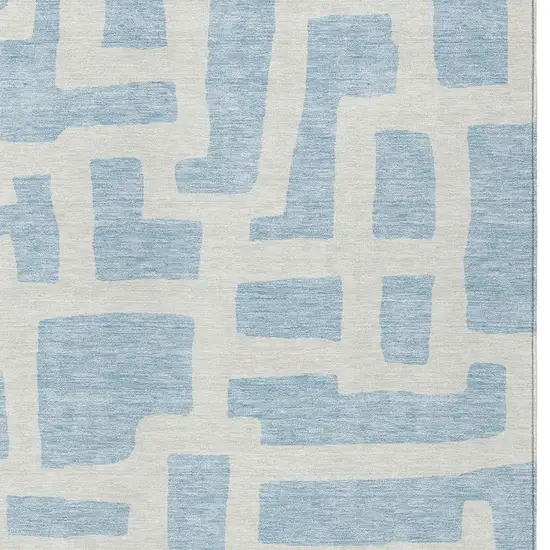 Sky Blue And Ivory Abstract Washable Indoor Outdoor Area Rug Photo 6