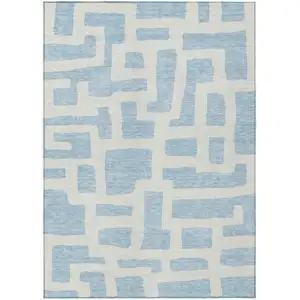 Photo of Sky Blue And Ivory Abstract Washable Indoor Outdoor Area Rug