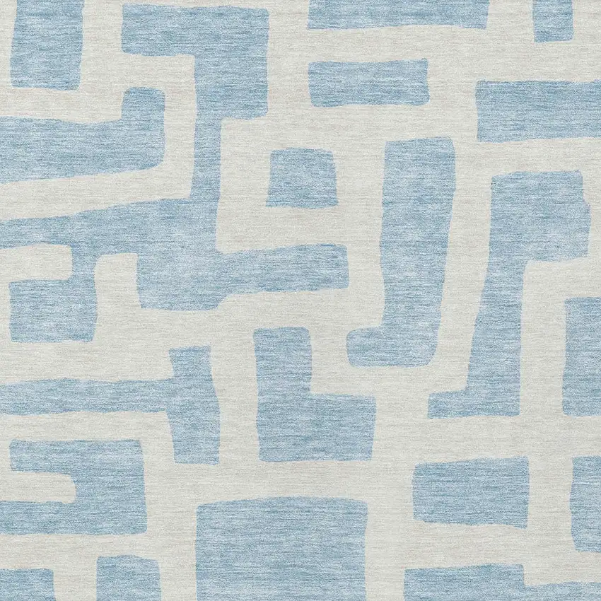 Sky Blue And Ivory Abstract Washable Indoor Outdoor Area Rug Photo 6