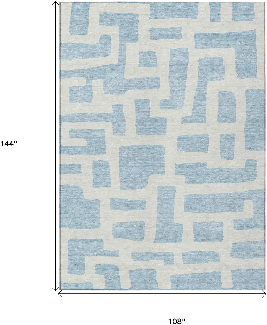 Sky Blue And Ivory Abstract Washable Indoor Outdoor Area Rug Photo 3