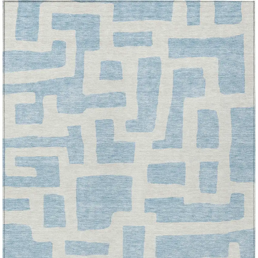 Sky Blue And Ivory Abstract Washable Indoor Outdoor Area Rug Photo 7