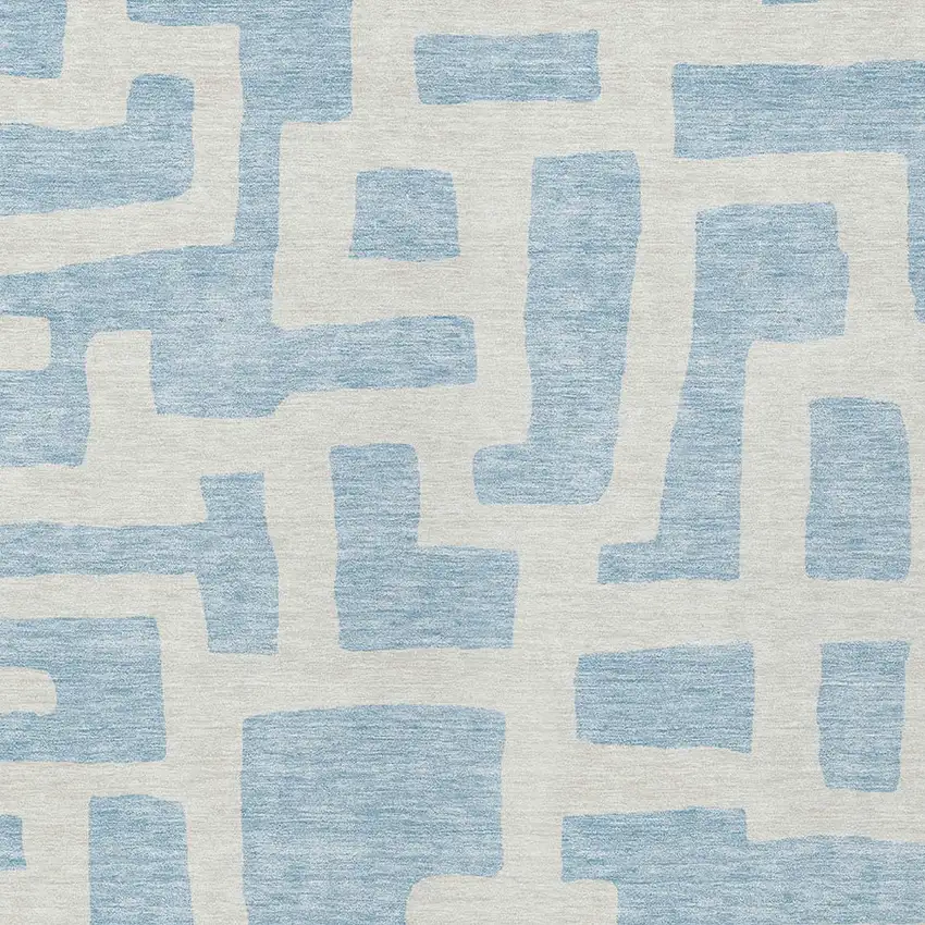 Sky Blue And Ivory Abstract Washable Indoor Outdoor Area Rug Photo 6