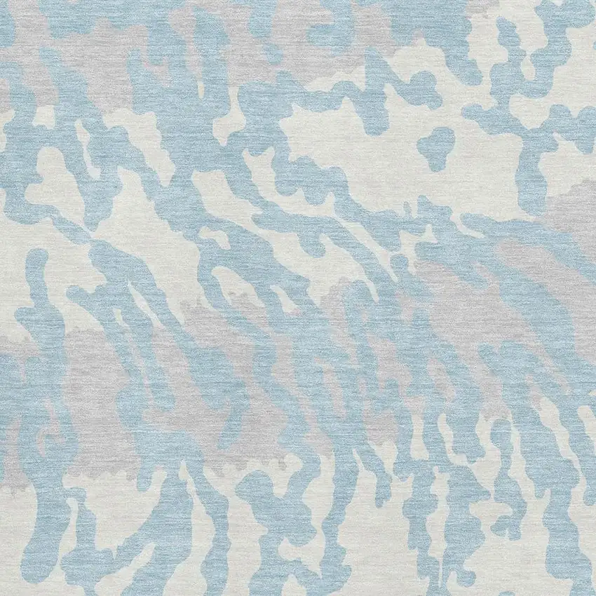 Sky Blue And Ivory Animal Print Washable Area Rug With UV Protection Photo 3