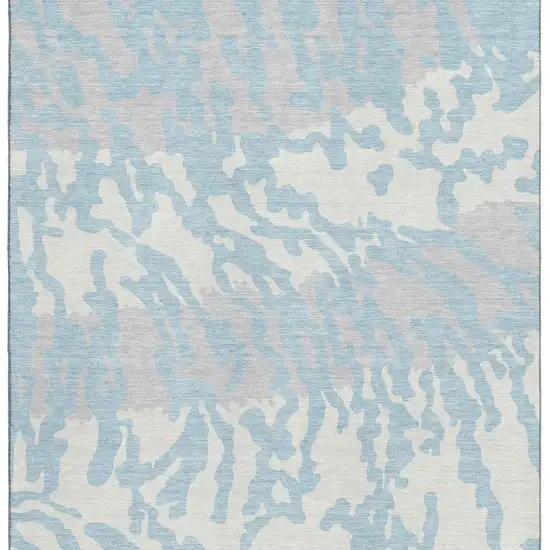 Sky Blue And Ivory Animal Print Washable Area Rug With UV Protection Photo 4
