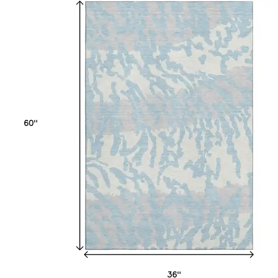 Sky Blue And Ivory Animal Print Washable Area Rug With UV Protection Photo 3