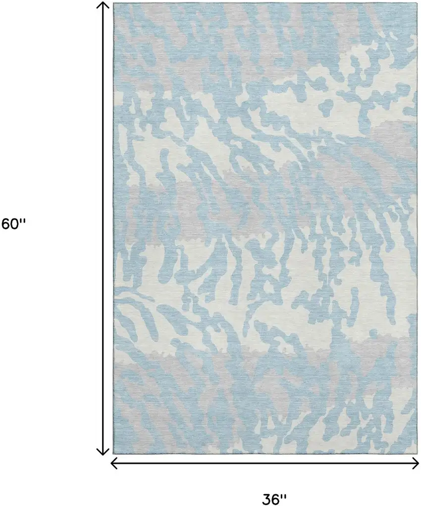 Sky Blue And Ivory Animal Print Washable Area Rug With UV Protection Photo 3