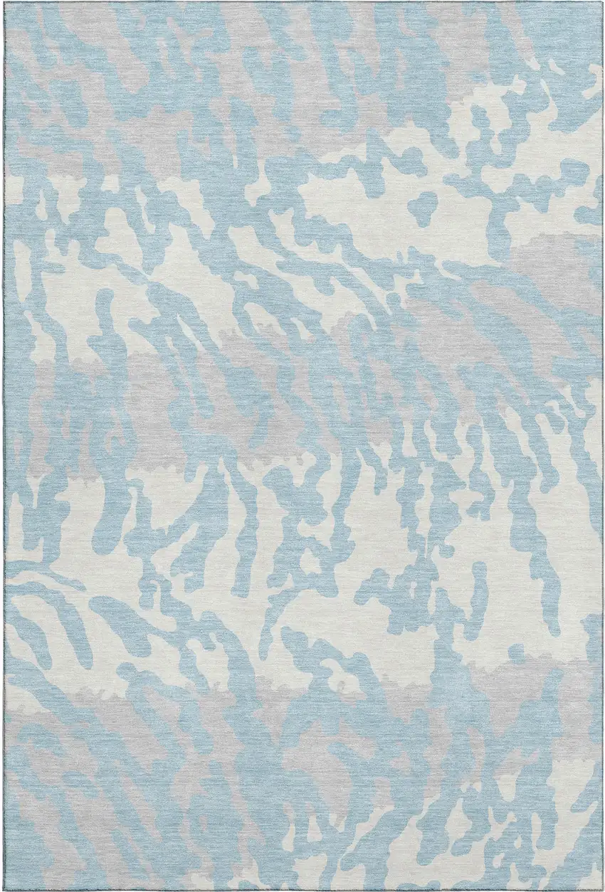 Sky Blue And Ivory Animal Print Washable Area Rug With UV Protection Photo 1