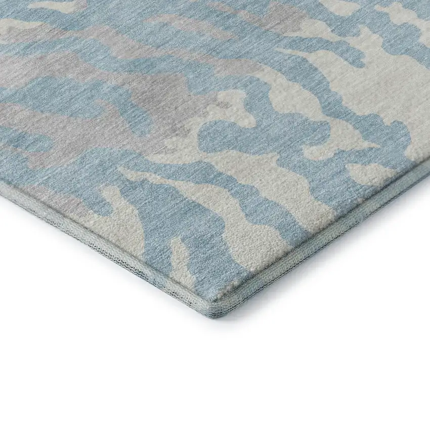 Sky Blue And Ivory Animal Print Washable Area Rug With UV Protection Photo 8