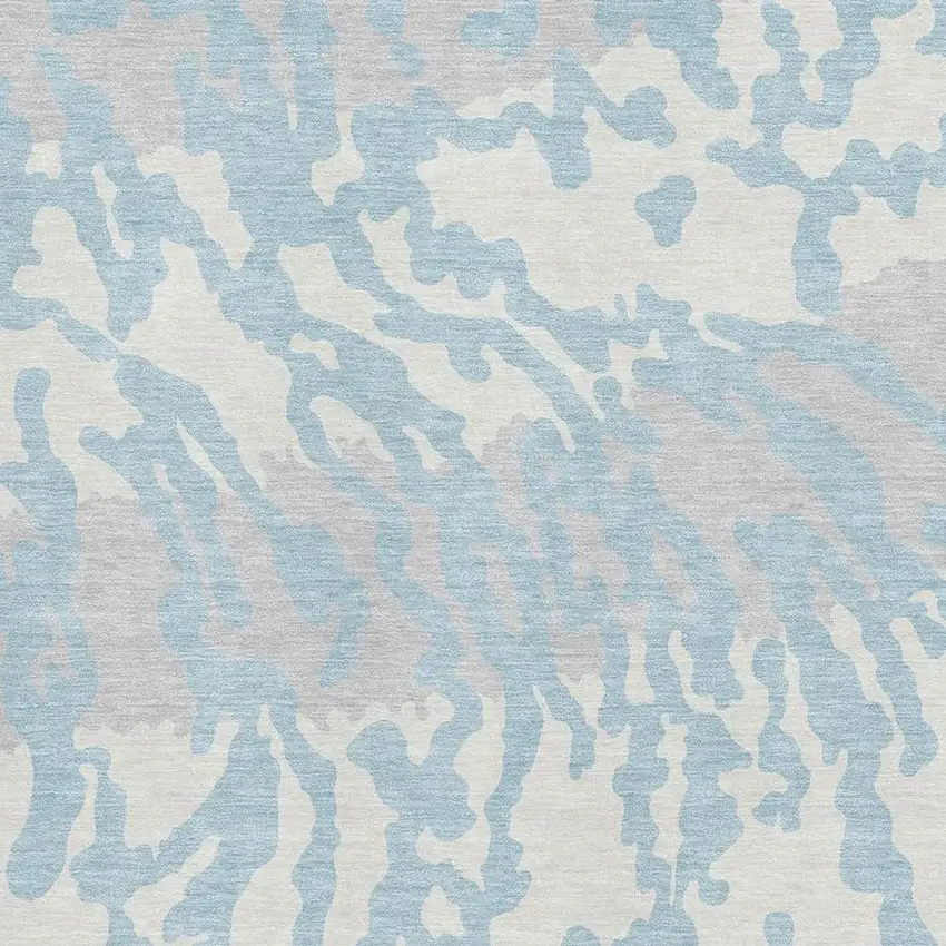 Sky Blue And Ivory Animal Print Washable Area Rug With UV Protection Photo 3