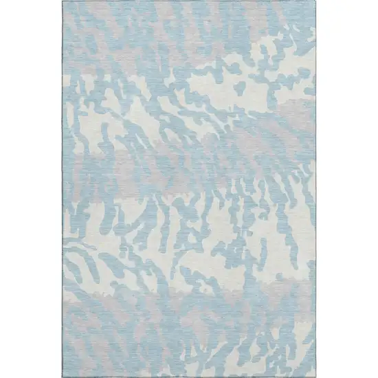 Sky Blue And Ivory Animal Print Washable Area Rug With UV Protection Photo 1