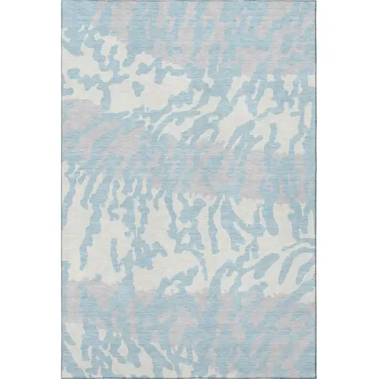 Sky Blue And Ivory Animal Print Washable Area Rug With UV Protection Photo 4