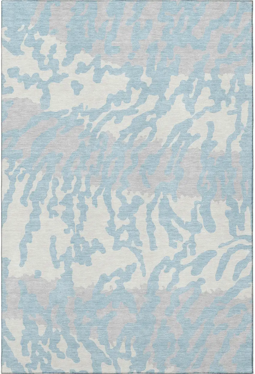 Sky Blue And Ivory Animal Print Washable Area Rug With UV Protection Photo 4