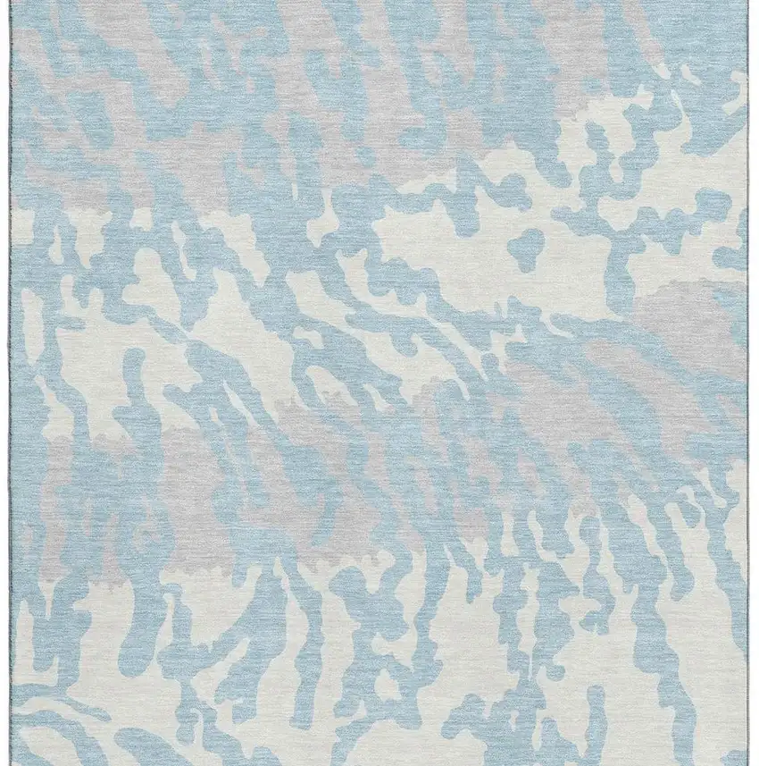 Sky Blue And Ivory Animal Print Washable Area Rug With UV Protection Photo 3