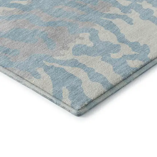 Sky Blue And Ivory Animal Print Washable Area Rug With UV Protection Photo 8