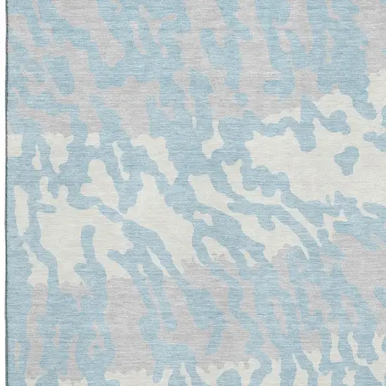 Sky Blue And Ivory Animal Print Washable Area Rug With UV Protection Photo 3