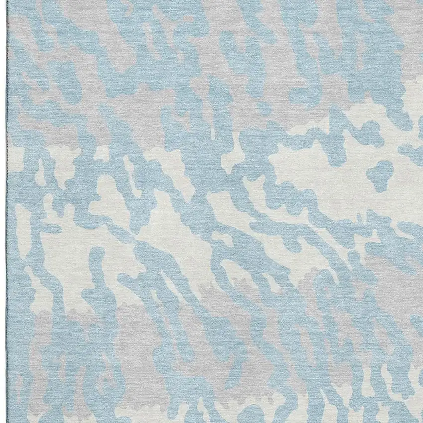 Sky Blue And Ivory Animal Print Washable Area Rug With UV Protection Photo 3