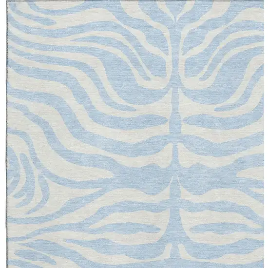 Sky Blue And Ivory Animal Print Washable Area Rug With UV Protection Photo 3