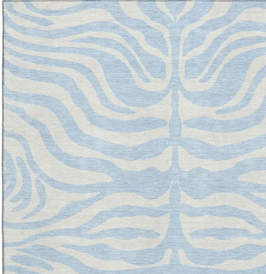Sky Blue And Ivory Animal Print Washable Area Rug With UV Protection Photo 3