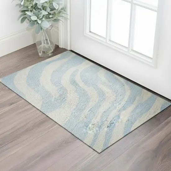 Sky Blue And Ivory Animal Print Washable Area Rug With UV Protection Photo 2