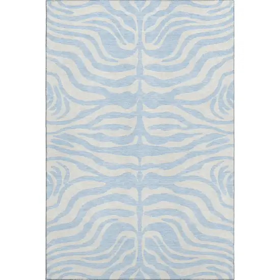 Sky Blue And Ivory Animal Print Washable Area Rug With UV Protection Photo 5