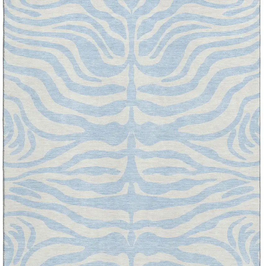 Sky Blue And Ivory Animal Print Washable Area Rug With UV Protection Photo 4
