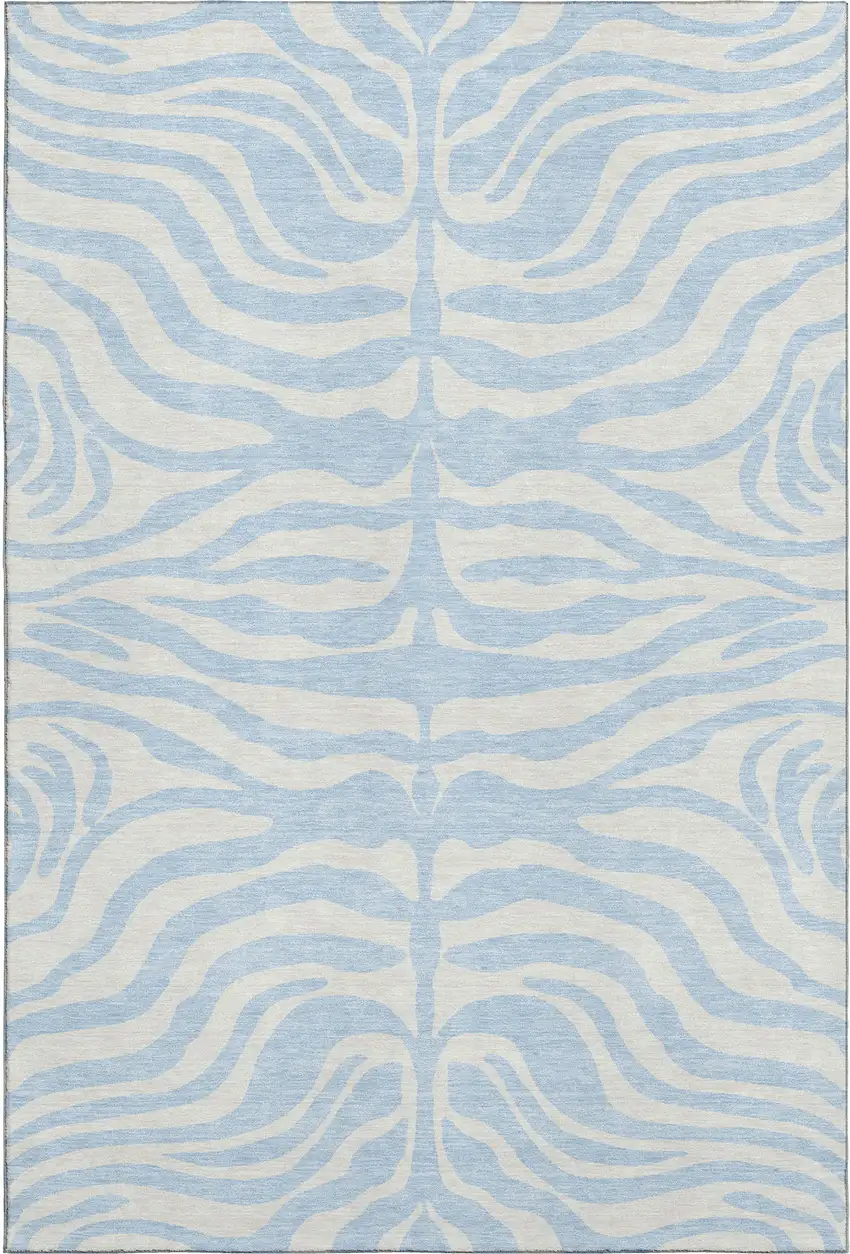 Sky Blue And Ivory Animal Print Washable Area Rug With UV Protection Photo 4