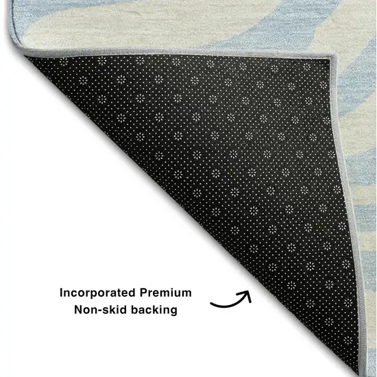 Sky Blue And Ivory Animal Print Washable Area Rug With UV Protection Photo 5