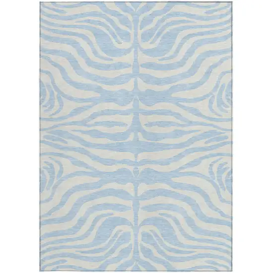 Sky Blue And Ivory Animal Print Washable Indoor Outdoor Area Rug Photo 6