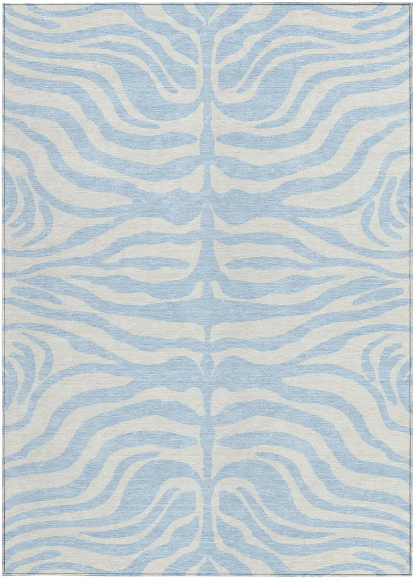 Sky Blue And Ivory Animal Print Washable Indoor Outdoor Area Rug Photo 6