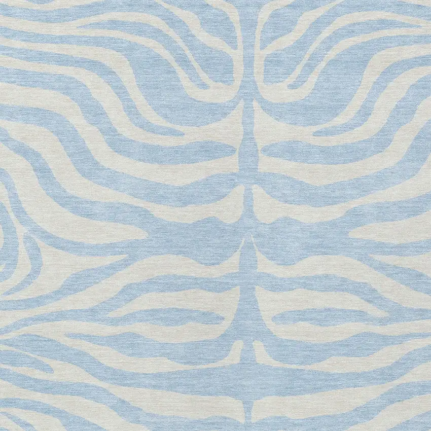 Sky Blue And Ivory Animal Print Washable Indoor Outdoor Area Rug Photo 5