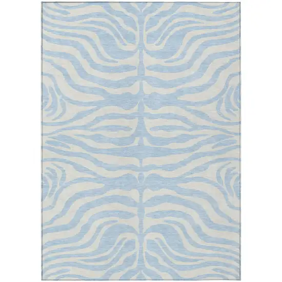Sky Blue And Ivory Animal Print Washable Indoor Outdoor Area Rug Photo 3