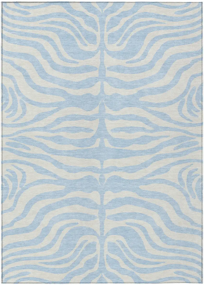 Sky Blue And Ivory Animal Print Washable Indoor Outdoor Area Rug Photo 3