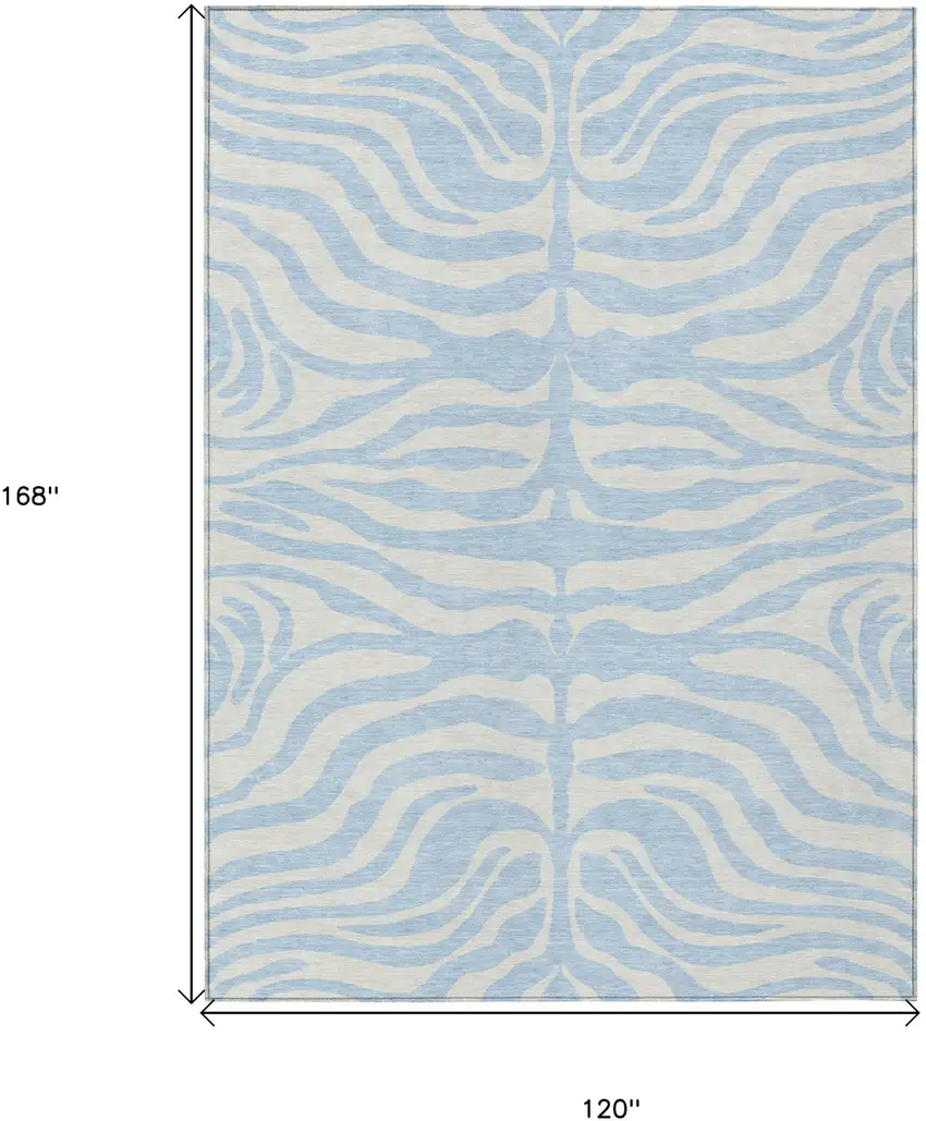 Sky Blue And Ivory Animal Print Washable Indoor Outdoor Area Rug Photo 6