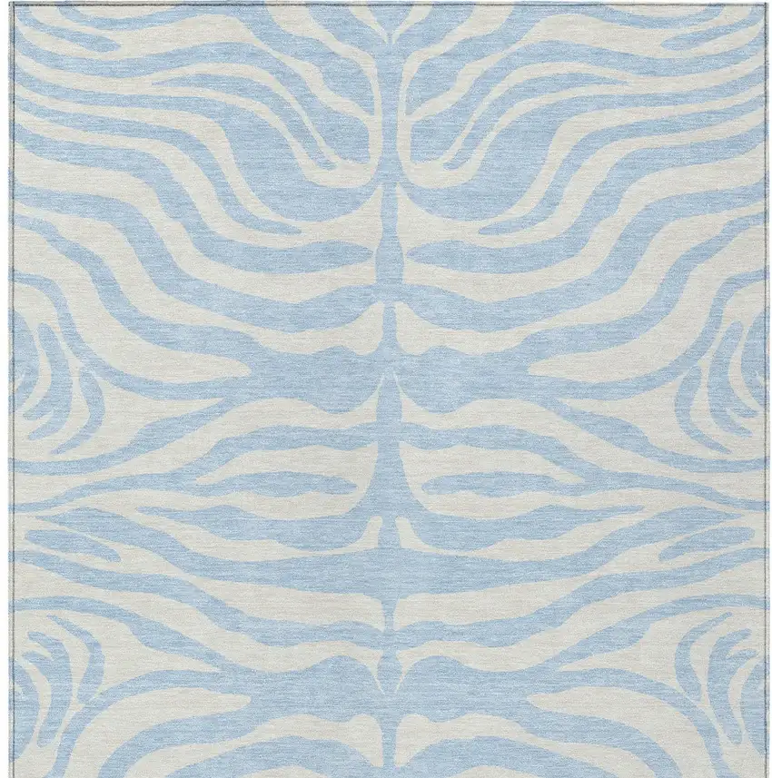 Sky Blue And Ivory Animal Print Washable Indoor Outdoor Area Rug Photo 5