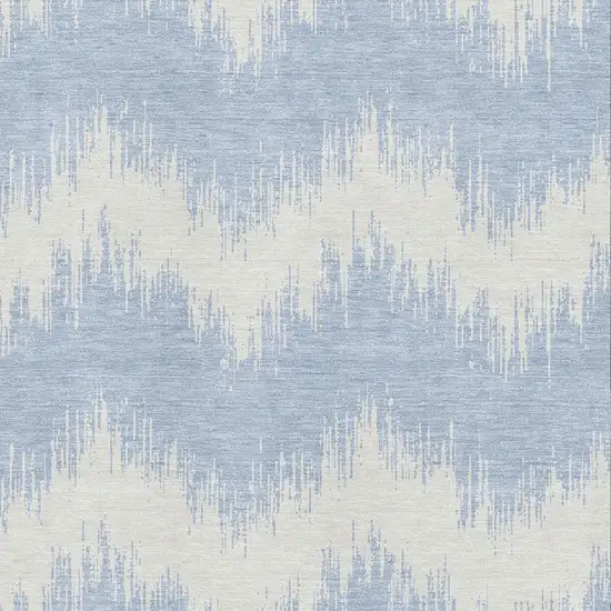 Sky Blue And Ivory Chevron Washable Area Rug With UV Protection Photo 3