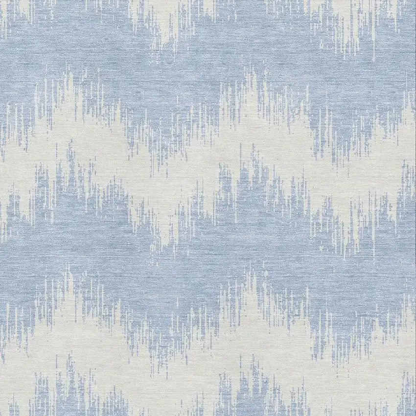 Sky Blue And Ivory Chevron Washable Area Rug With UV Protection Photo 3