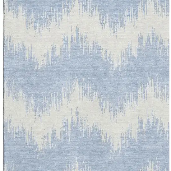 Sky Blue And Ivory Chevron Washable Area Rug With UV Protection Photo 3