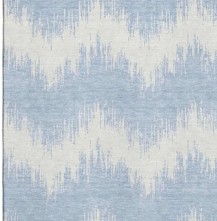 Sky Blue And Ivory Chevron Washable Area Rug With UV Protection Photo 3