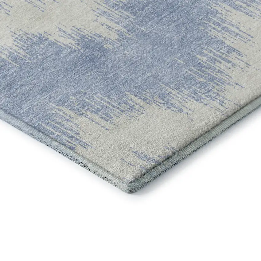 Sky Blue And Ivory Chevron Washable Area Rug With UV Protection Photo 8