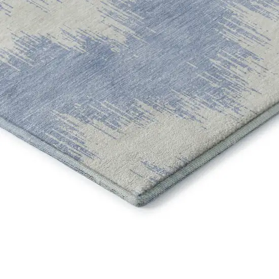 Sky Blue And Ivory Chevron Washable Area Rug With UV Protection Photo 8