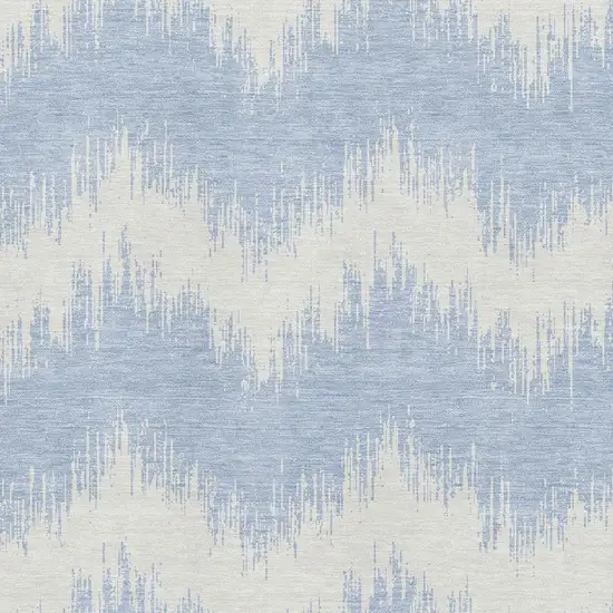 Sky Blue And Ivory Chevron Washable Area Rug With UV Protection Photo 3