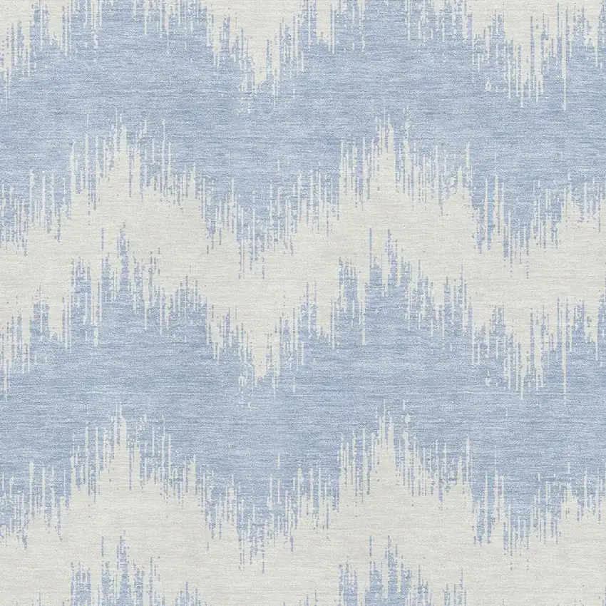 Sky Blue And Ivory Chevron Washable Area Rug With UV Protection Photo 3