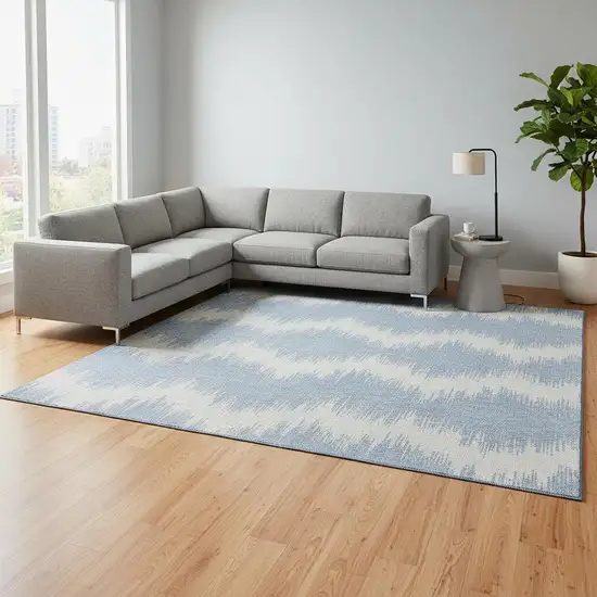 Sky Blue And Ivory Chevron Washable Area Rug With UV Protection Photo 2