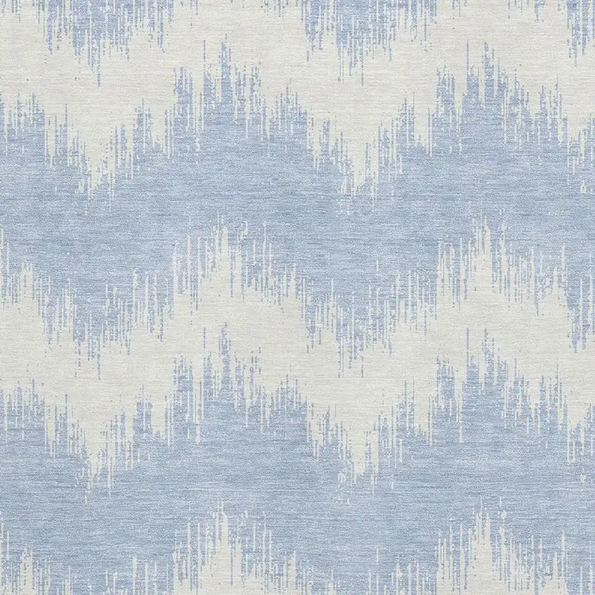 Sky Blue And Ivory Chevron Washable Area Rug With UV Protection Photo 3