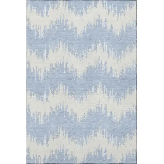 Sky Blue And Ivory Chevron Washable Area Rug With UV Protection Photo 4