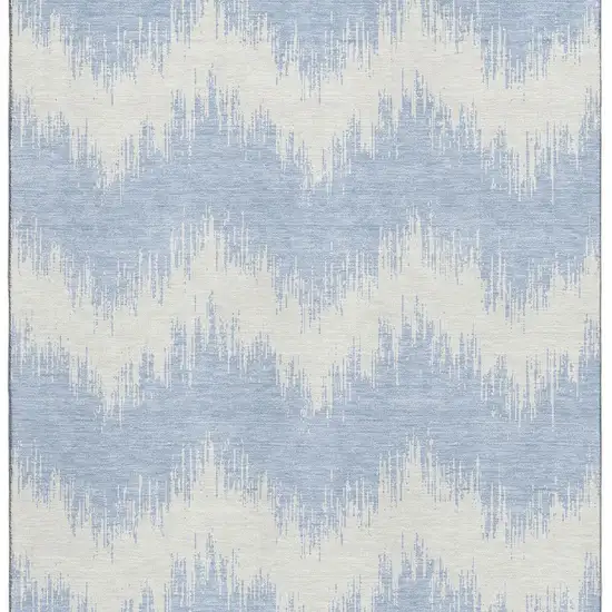 Sky Blue And Ivory Chevron Washable Area Rug With UV Protection Photo 3