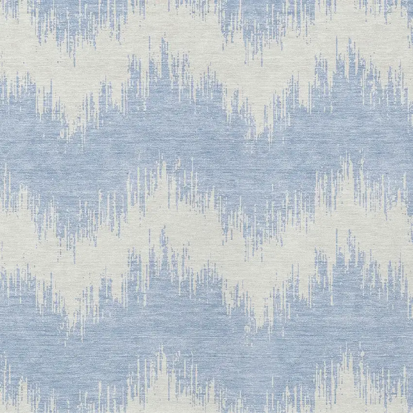 Sky Blue And Ivory Chevron Washable Indoor Outdoor Area Rug Photo 5