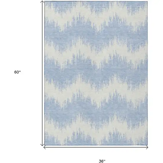 Sky Blue And Ivory Chevron Washable Indoor Outdoor Area Rug Photo 3