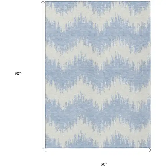 Sky Blue And Ivory Chevron Washable Indoor Outdoor Area Rug Photo 3