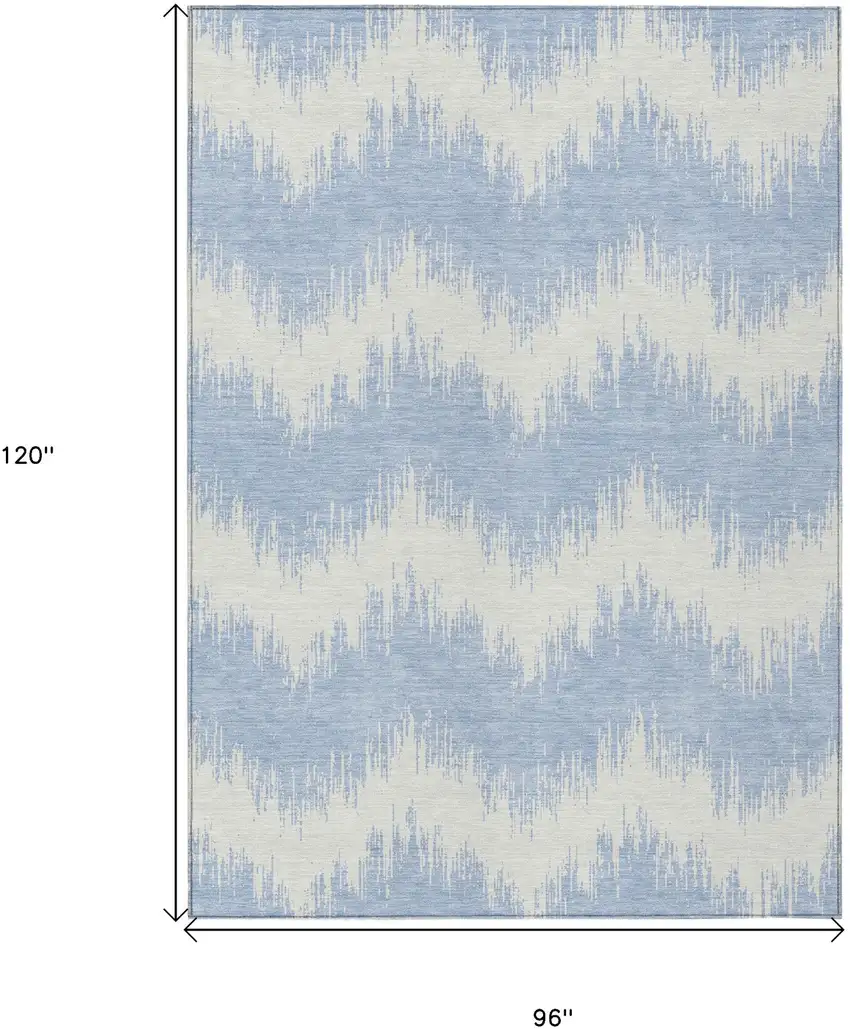 Sky Blue And Ivory Chevron Washable Indoor Outdoor Area Rug Photo 3